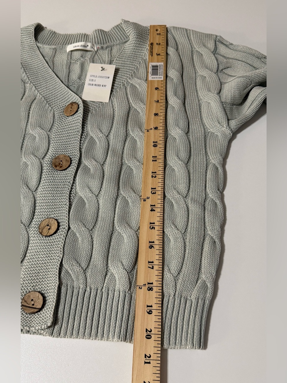 NWT Cable Knit V-Neck Button Cardigan - Mint - Picture 9 of 9